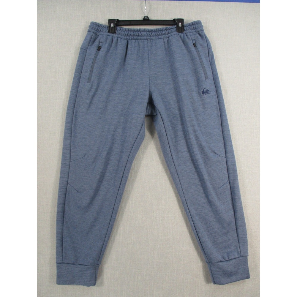 Quiksilver Mens‎ Heather Blue Fleece Jogger Pants XL Zipper Pockets Lounge Sweat